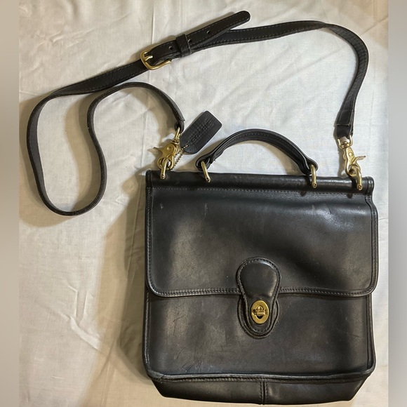 Vintage Coach Black Willis Leather Bag with Detachable Strap - Picture 1 of 13